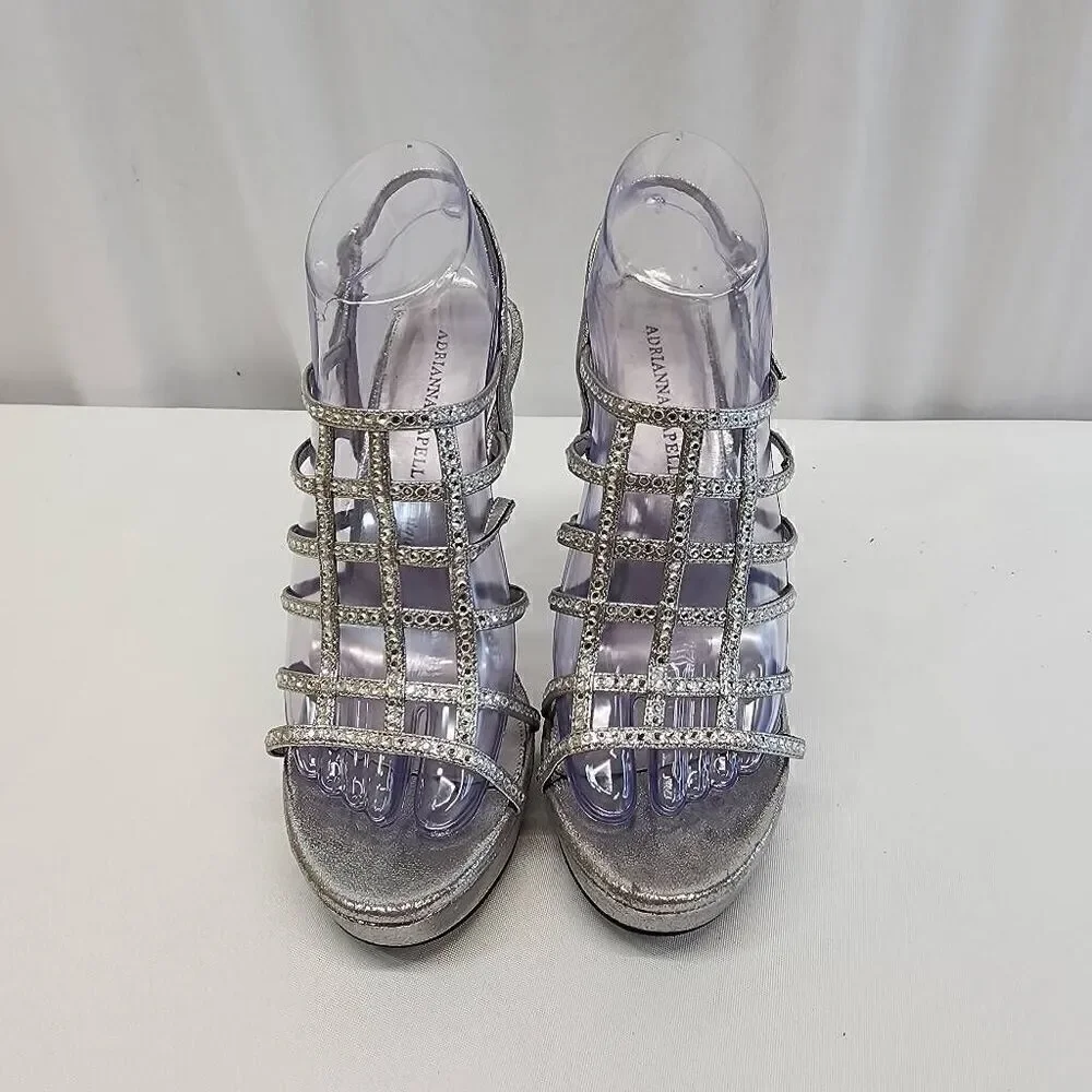 Adrianna Papell Boutique Size 8 Marla Silver Metallic Rhinestone High Heel Sanda - Picture 10 of 10